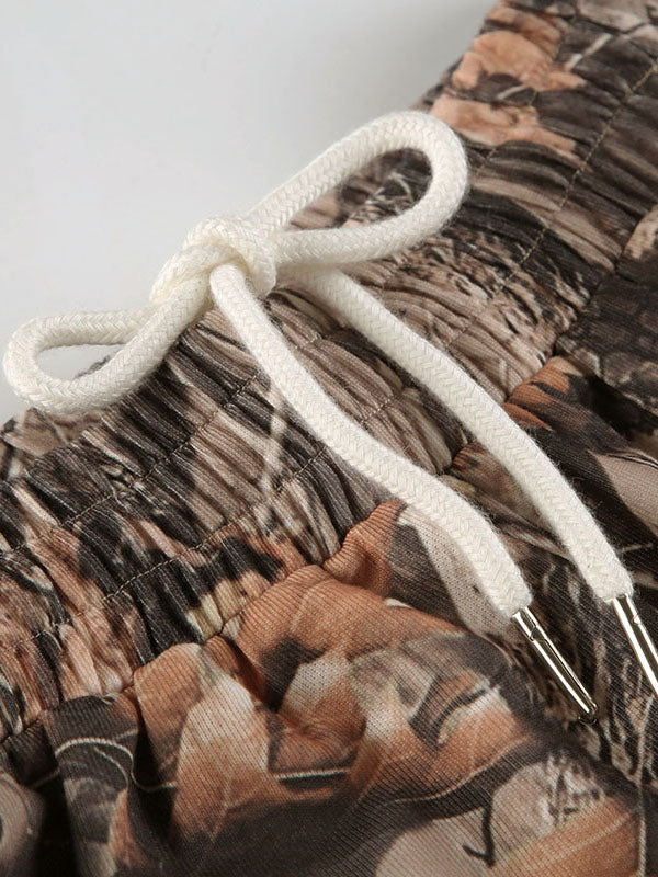 Drawstring Elasticity Printed High Waisted Loose Trousers Pants