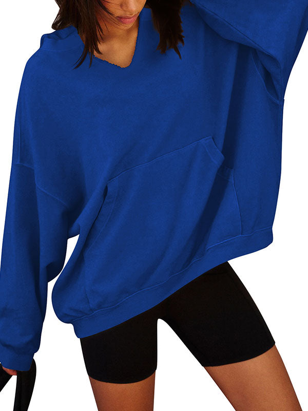 Solid Color Split-Joint Batwing Sleeves Loose Hooded Hoodies Tops