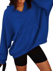 Solid Color Split-Joint Batwing Sleeves Loose Hooded Hoodies Tops
