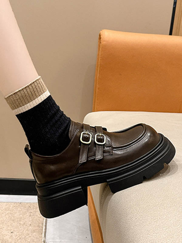 Belt Buckle Round-Toe Split-Joint Platform Shoes Mary Janes