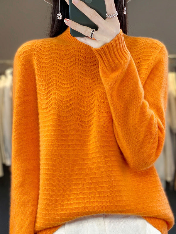 Solid Color Long Sleeves Loose Mock Neck Sweater Tops Pullovers