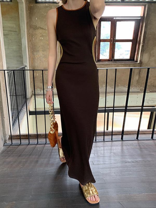 Split-Joint Bodycon Sleeveless Round-Neck Maxi Dresses