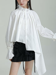 Asymmetric Buttoned Houndstooth Ruffle Sleeves Sleeveless Vest Outerwear
