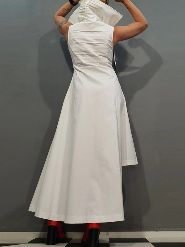 Buttoned Split-Joint Irregular Clipping Loose Lapel Shirt Dress Maxi Dresses