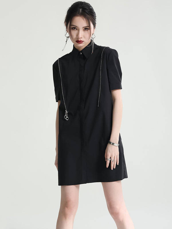 Original Solid Color Detachable Falbala Black Mini Dress