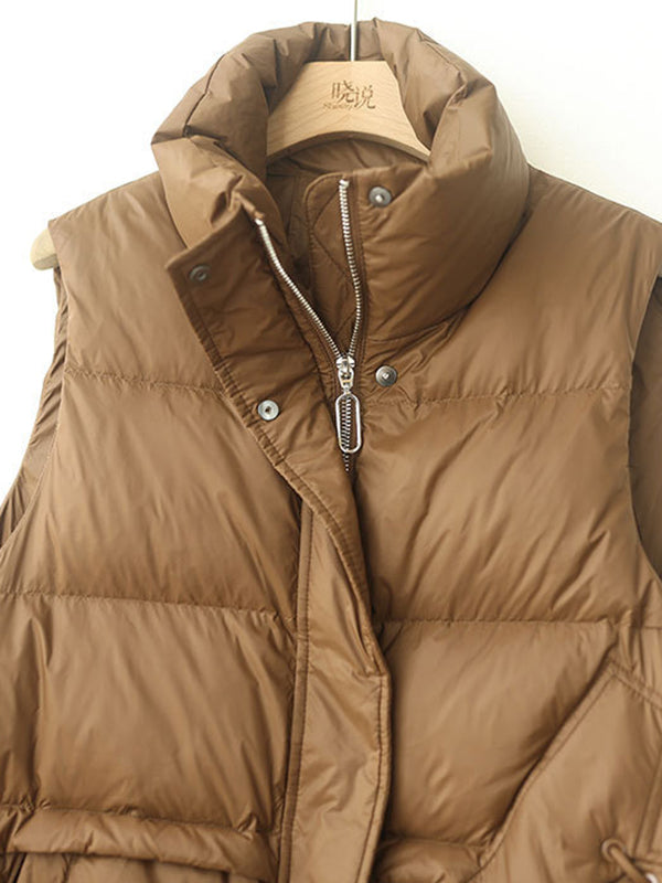 Original Creation Loose Sleeveless Solid Color Zipper High-Neck Vest Outerwear
