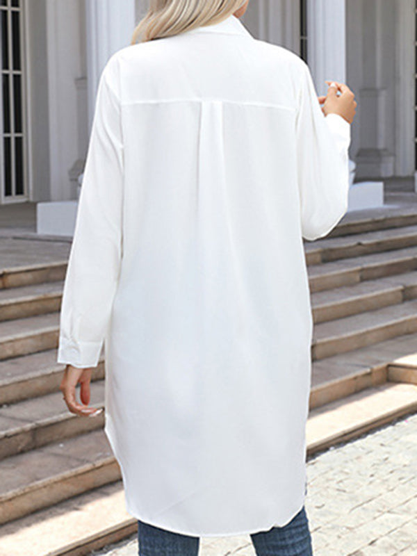 Split-Joint High-Low Irregular Clipping Lapel Blouses