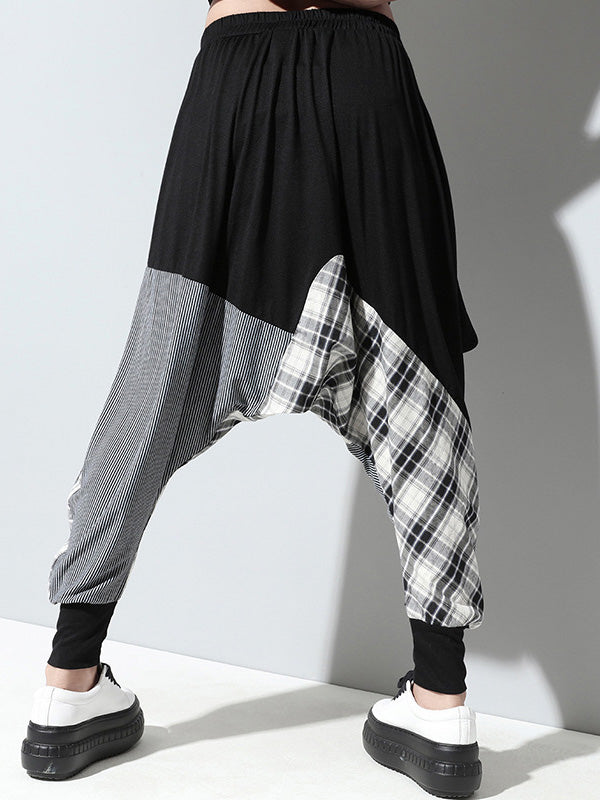 Loose Plaid Split-joint Harem Pants