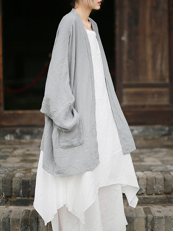 Pleated Solid Color Split-Joint Batwing Sleeves Loose Cover-Ups Tops