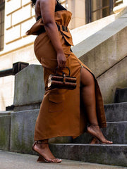 Belted Pleated Pockets Split-Back Split-Front Split-Joint Zipper Loose Skirts Bottoms