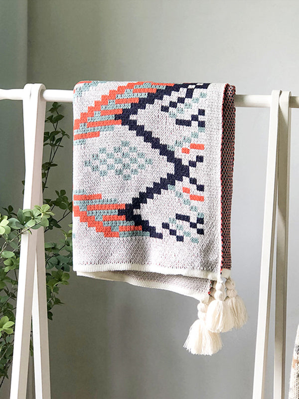Home Keep Warm Contrast Color Jacquard Blankets Accessories