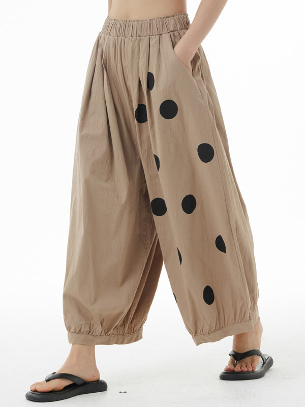 Asymmetric Elasticity Polka-Dot Loose Ninth Pants Pants Cropped Trousers