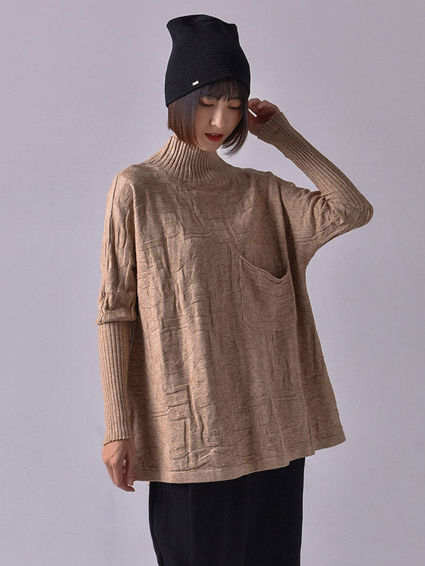 Original Pleated High-Neck Long Sleeves Sweater Top