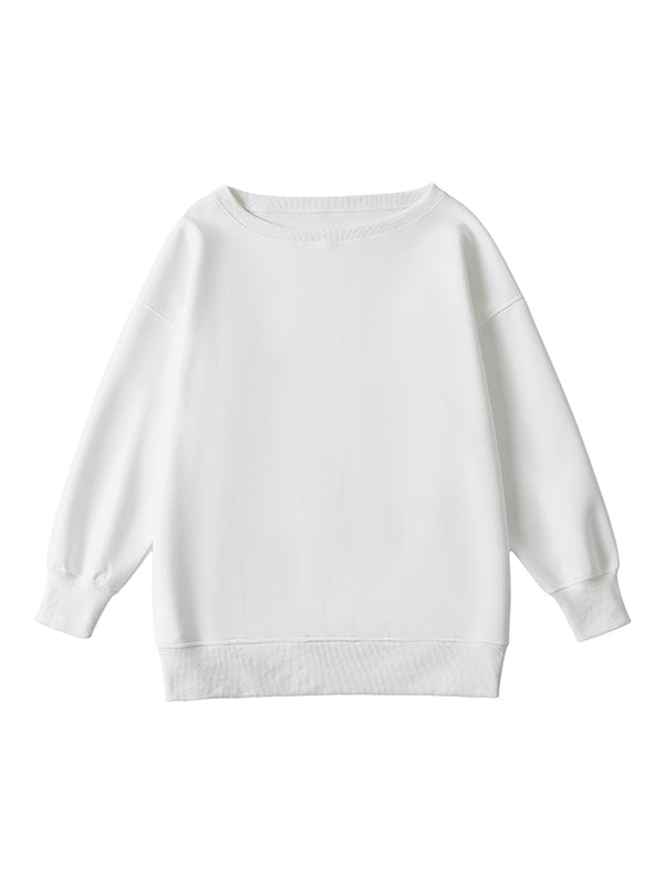 Solid Color Split-Joint Long Sleeves Loose Round-neck Sweatshirt Tops