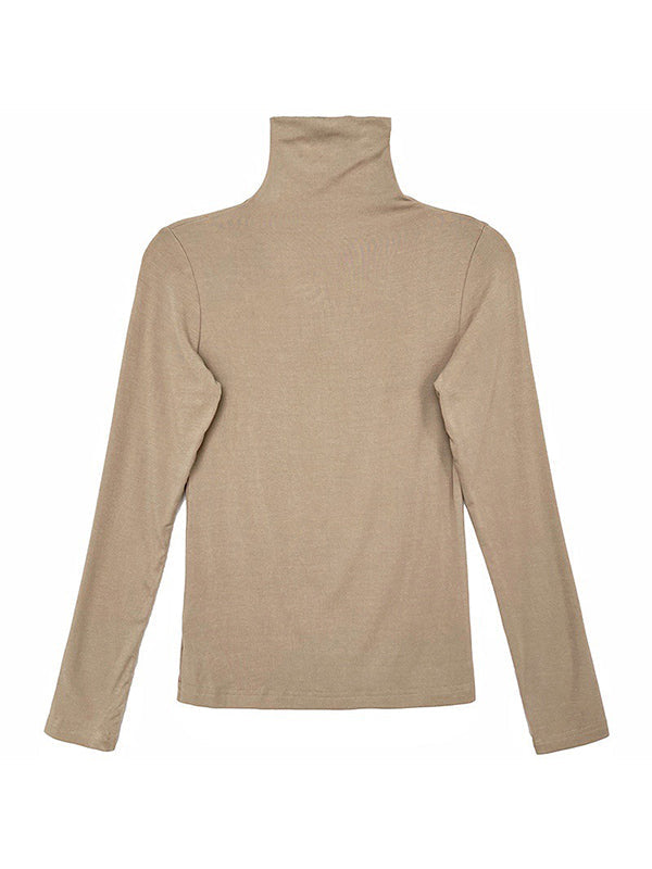 Simple 5 Colors Modal High-Neck Long Sleeves T-Shirt Top