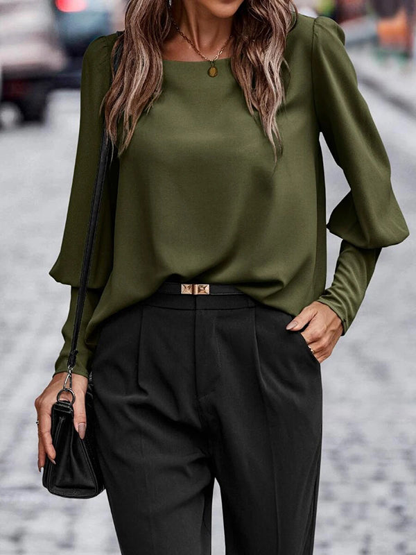 Buttoned Long Sleeves Loose Round-neck Blouses&shirts Tops