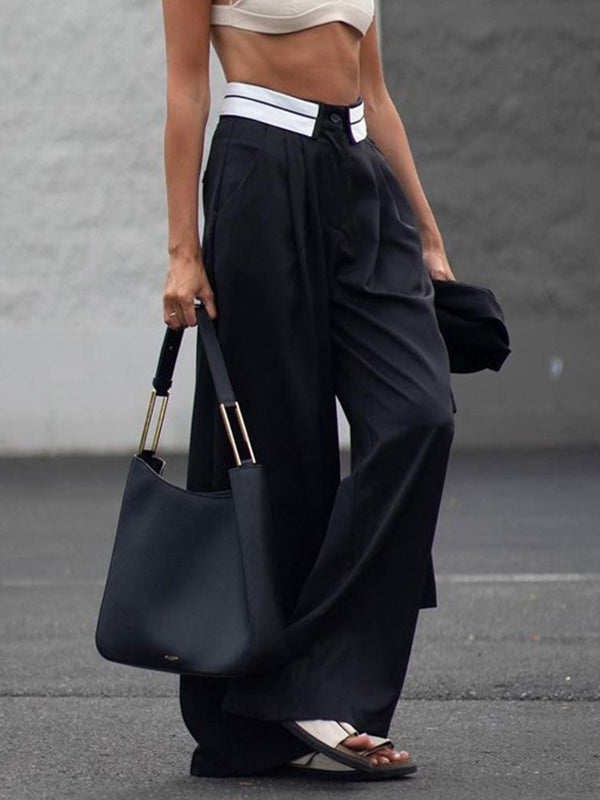 Split-Joint High Waisted Wide Leg Trousers Casual Pants Bottoms