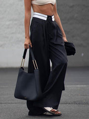 Split-Joint High Waisted Wide Leg Trousers Casual Pants Bottoms