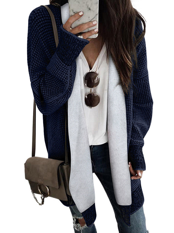 Keep Warm Solid Color Long Sleeves Loose Collarless Cardigan Tops