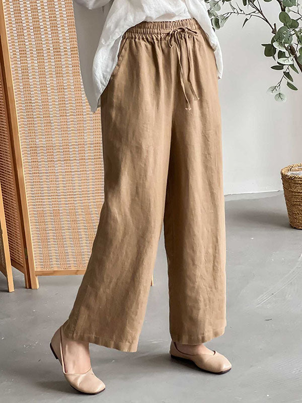 Drawstring Solid Color Loose Wide Leg Casual Pants Bottoms