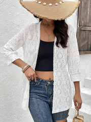 Solid Color Split-Joint Wood Ear Lace Loose Three-Quarter Sleeves Collarless Outerwear