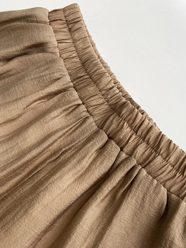 Casual Loose Solid Color Puff Sleeves Blouse&Wide Leg Shorts Two Pieces Set