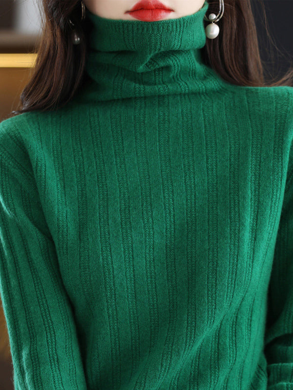 Keep Warm Solid Color Long Sleeves Skinny High Neck Sweater Tops Pullovers