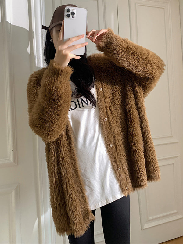 Casual Long Sleeves Loose Solid Color V-Neck Cardigan Tops