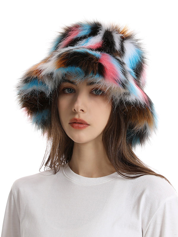 Adjustable Contrast Color Keep Warm Velvet Bucket Hat