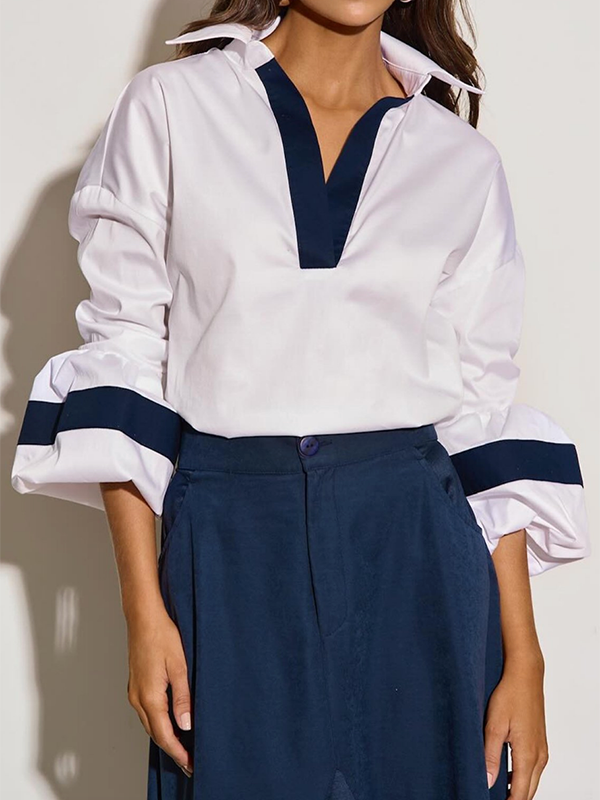 Loose Puff Sleeves Split-Joint Lapel Blouses&Shirts Tops