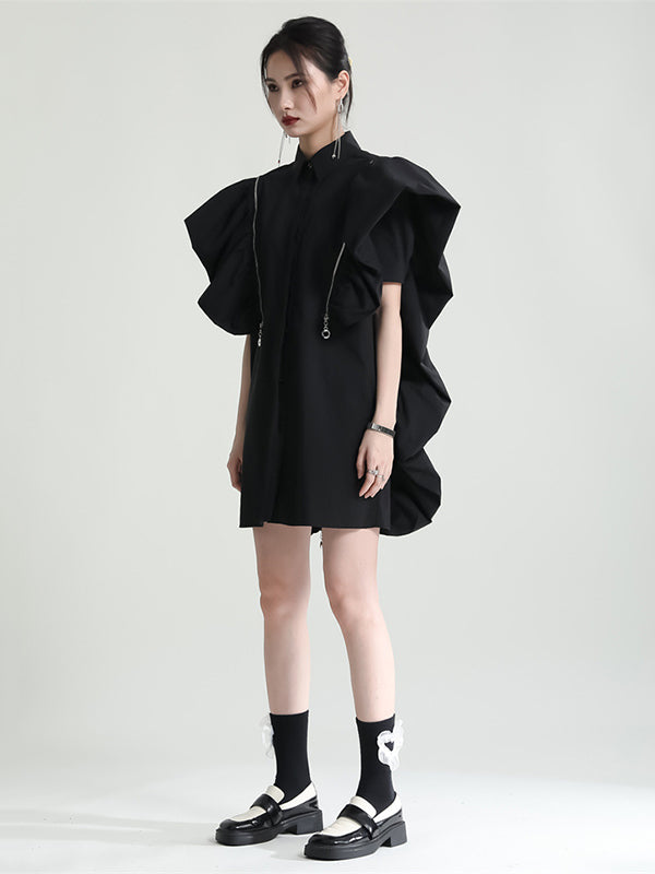 Original Solid Color Detachable Falbala Black Mini Dress