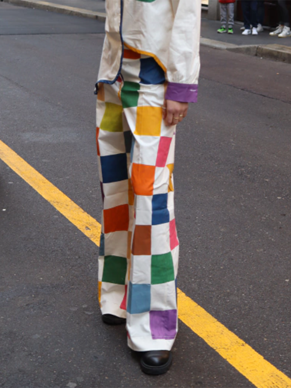 Loose Contrast Color Plaid Casual Pants Bottoms