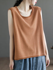 Solid Color Loose Sleeveless Round-neck Knitting Vest Top
