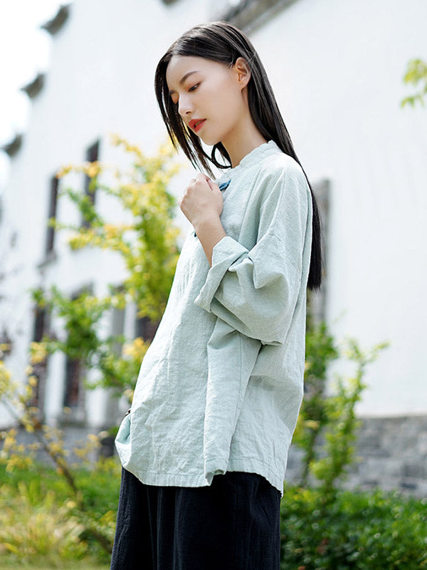 National Style Button Linen Shirt