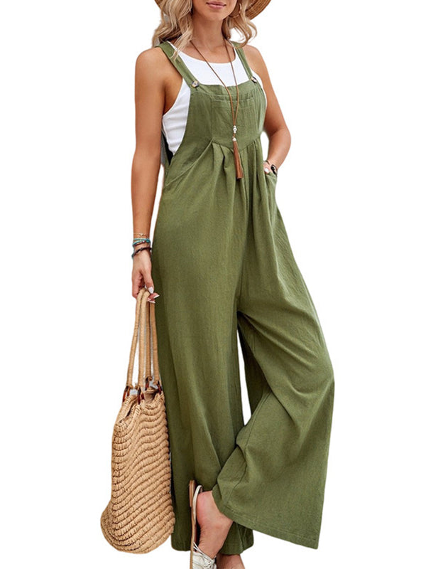 Pleated Split-Joint Loose Plus Size Spaghetti-Neck Overalls