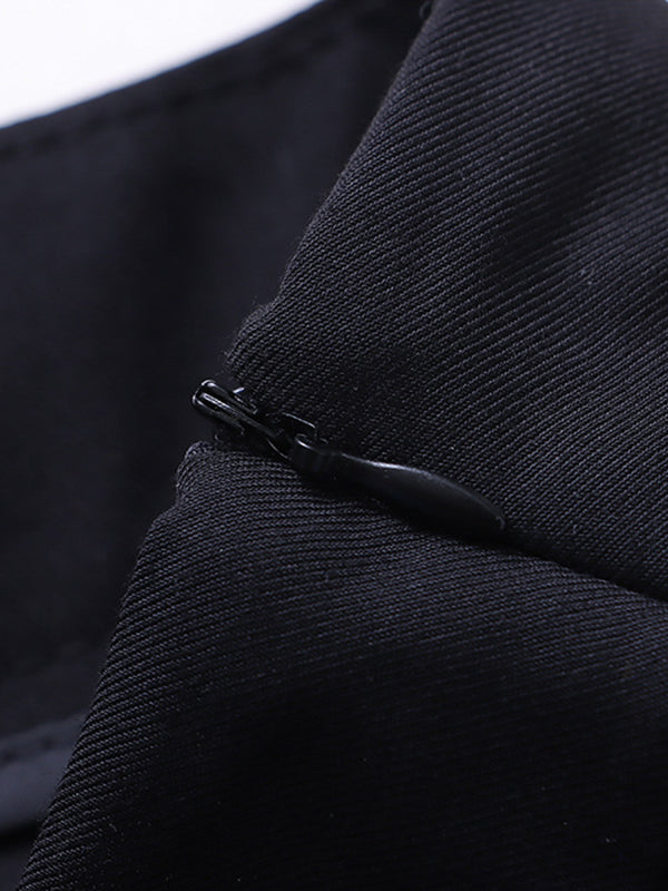 Pleated Solid Color Split-Joint A-Line High Waisted Skirts Bottoms