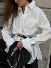 Buttoned Pockets Solid Color Long Sleeves Loose Lapel Blouses&Shirts Tops