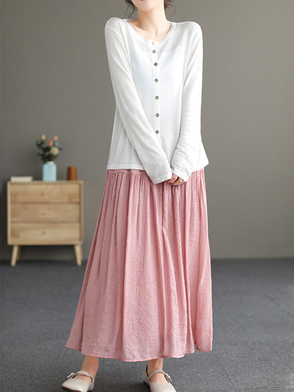 Casual Loose A-Line Pleated Elasticity Split-Joint Solid Color Skirts Bottoms