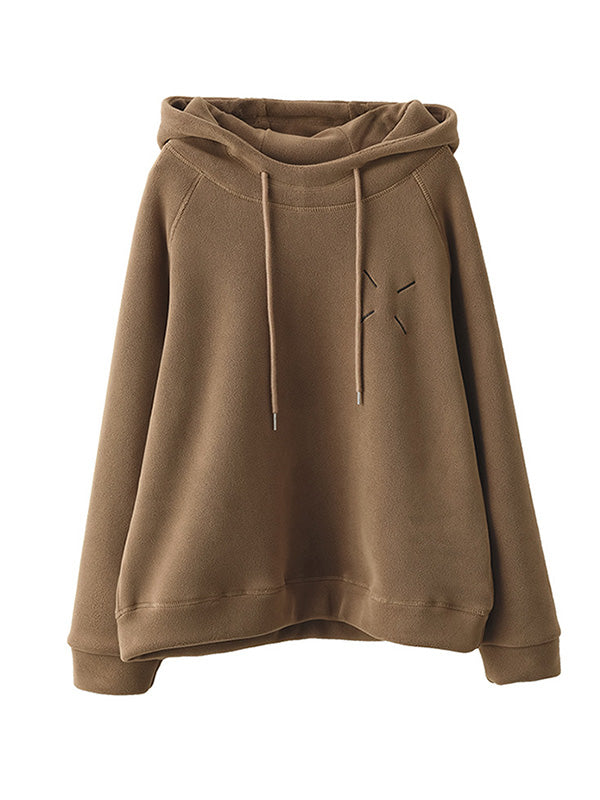 Simple Long Sleeves Loose Velvet Keep Warm Solid Color Hoodies Tops