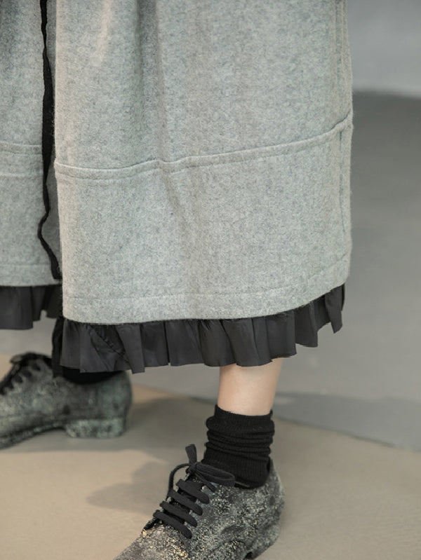 Urban Long Sleeves Buttoned Round-Neck Jacket Top+ Split-Joint Skirt Two Pieces Set