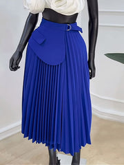 Asymmetric Pleated Solid Color Split-Joint A-Line High Waisted Skirts Bottoms