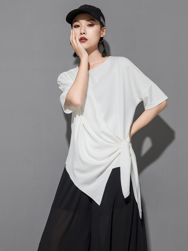 Original Irregularity Split-Joint Solid T-Shirts Tops