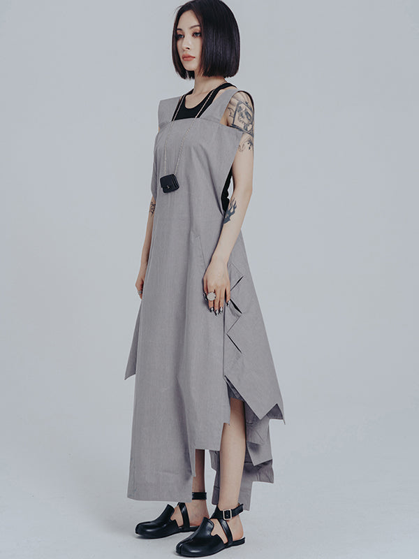 Casual Loose Sleeveless Irregular Gray Maxi Dress