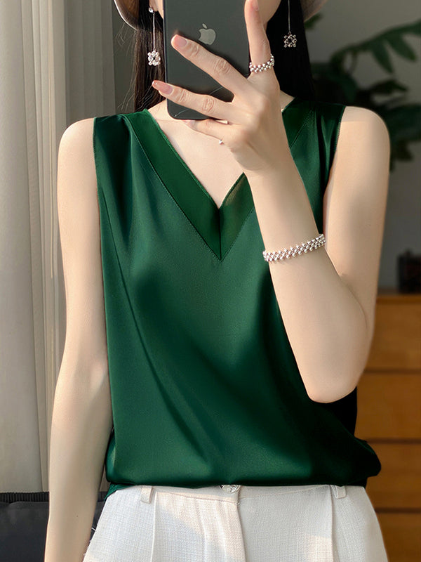 Solid Color Loose Sleeveless V-Neck Vest Top