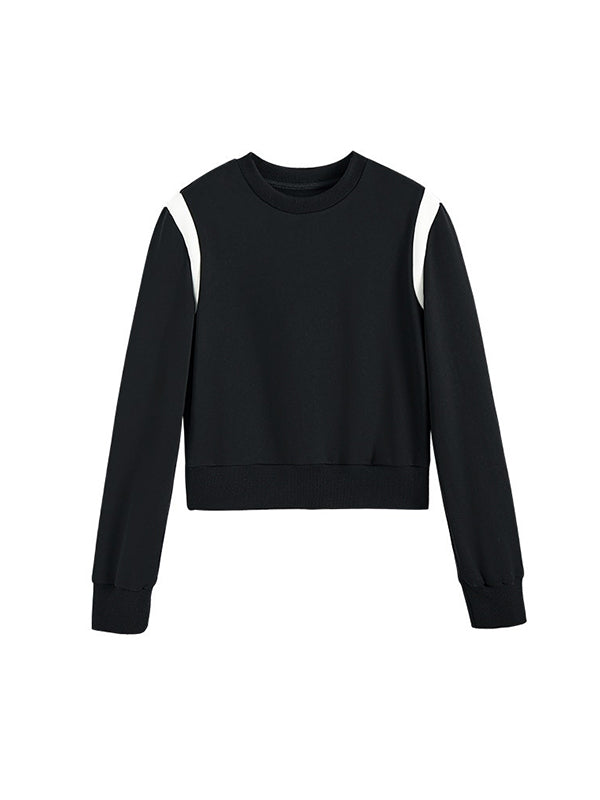 Contrast Color Long Sleeves Loose Round-Neck Sweatshirt Tops