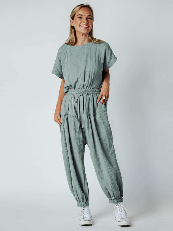 Original Solid Color Loose Pleated Jumpsuits