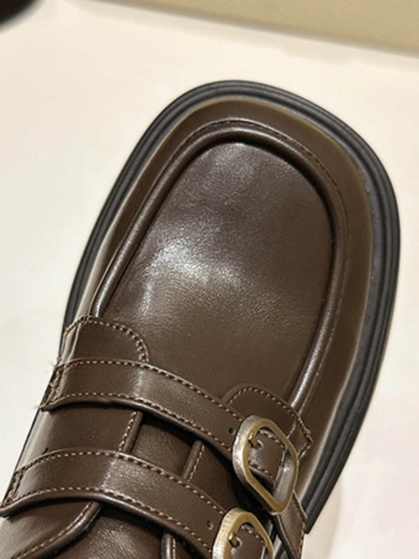 Belt Buckle Round-Toe Split-Joint Platform Shoes Mary Janes