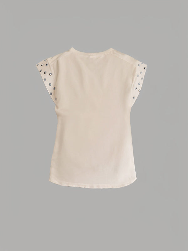 Pleated Split-Joint Loose Short Sleeves Round-Neck T-Shirts Tops