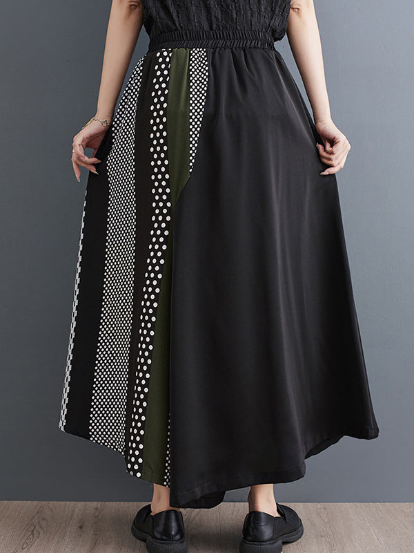Asymmetric Polka-Dot Printed Split-Joint High Waisted Loose Trousers Pants Culotte