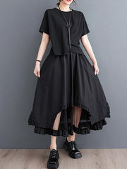 Elastics Gauze Solid Color Split-Joint Loose Skirts Bottoms